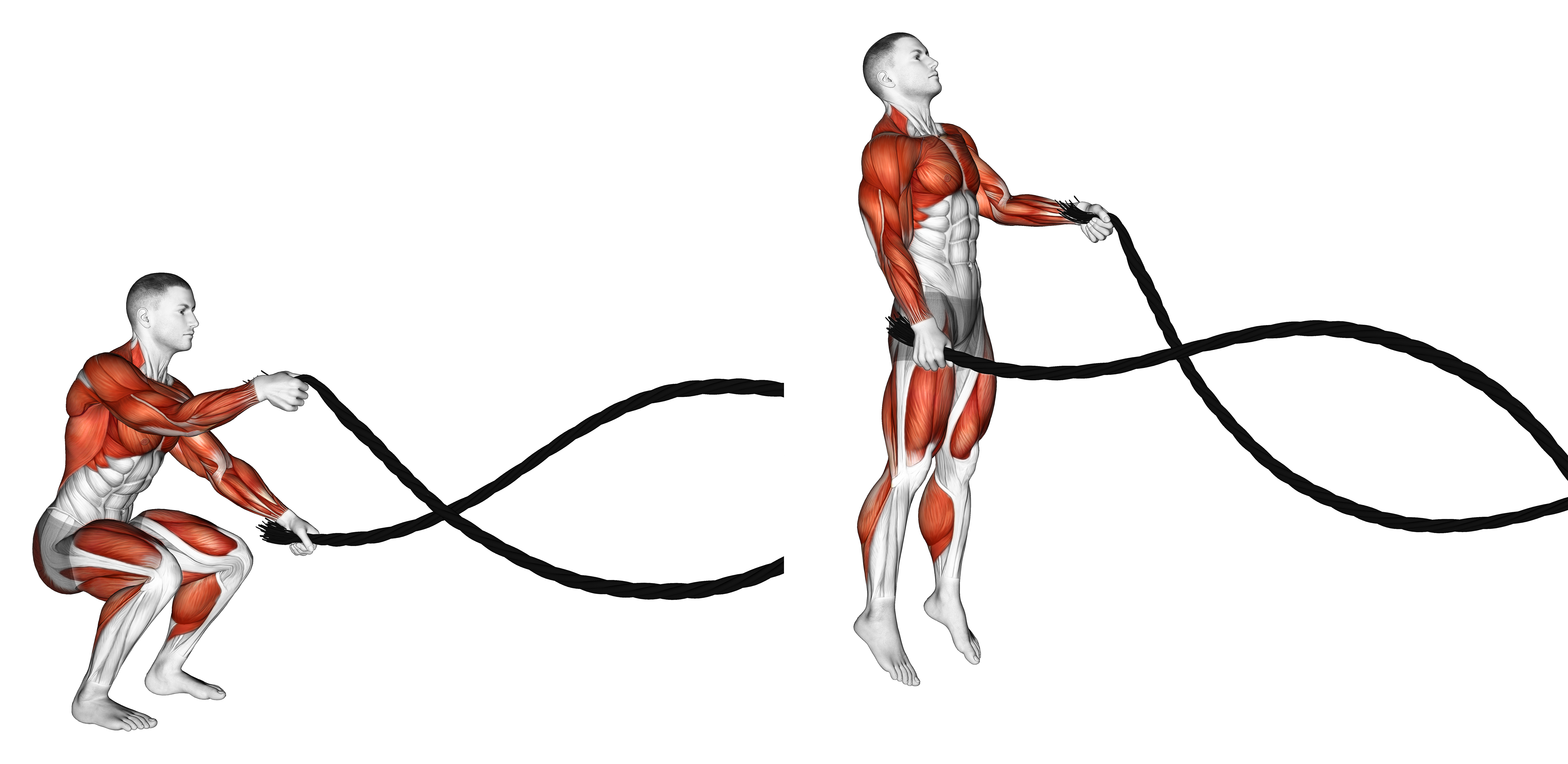 Battling Ropes Alternate Arms Jump Squat