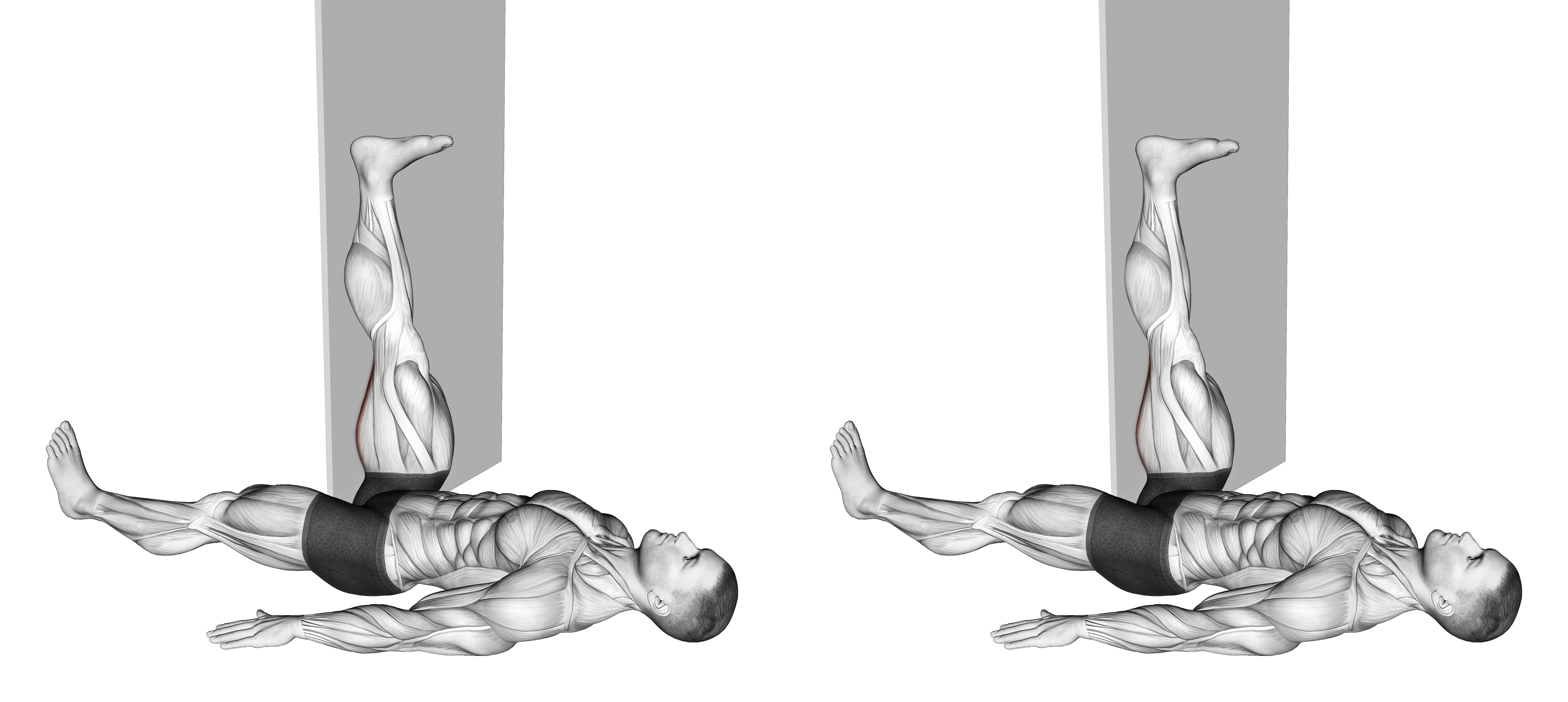 Lying Single Leg Hamstring Stretch Against Wall