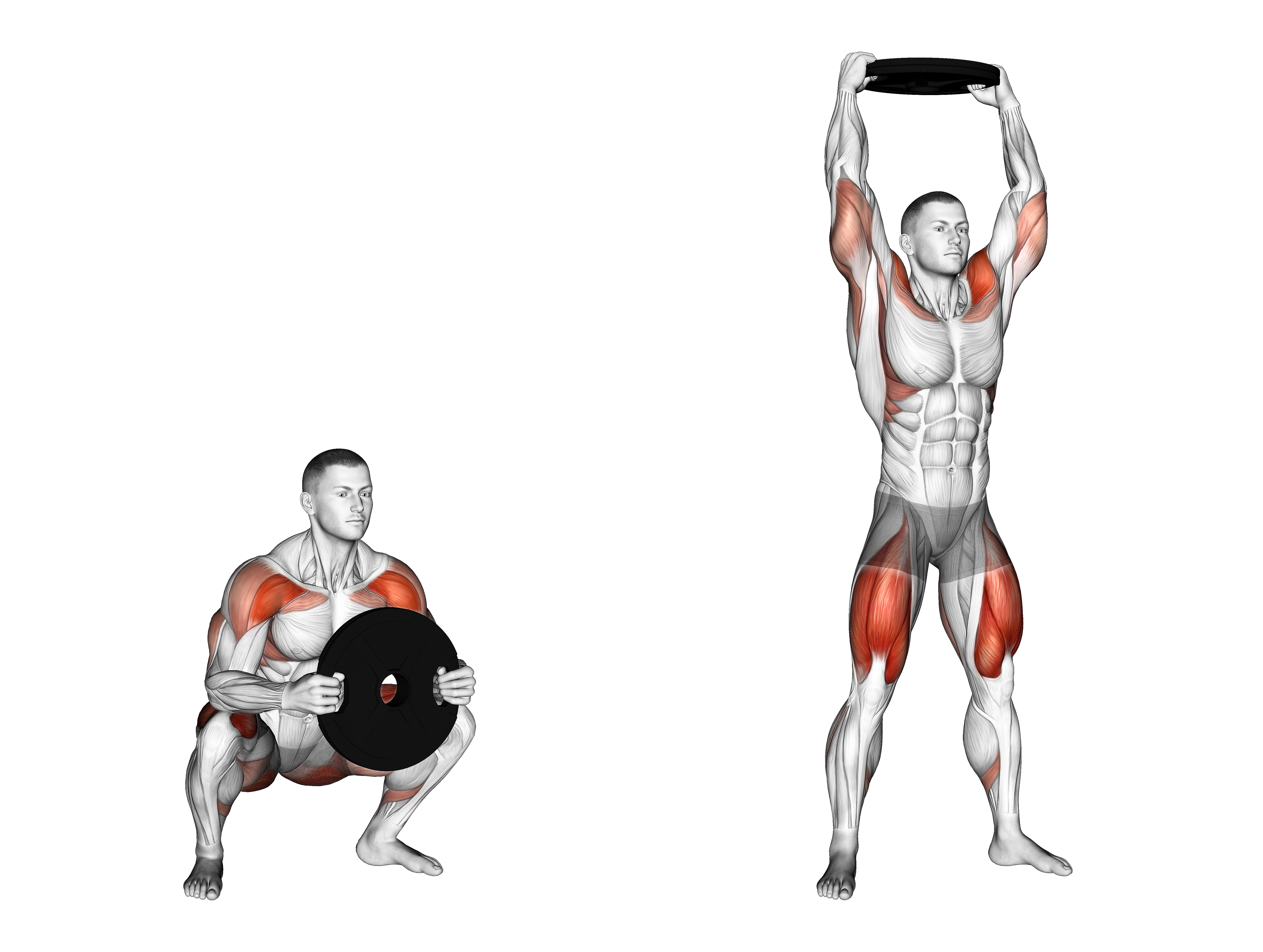 Weighted Full Squat With Overhead Press